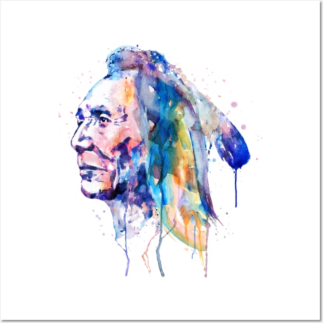 Sioux Warrior Watercolor Wall Art by Marian Voicu